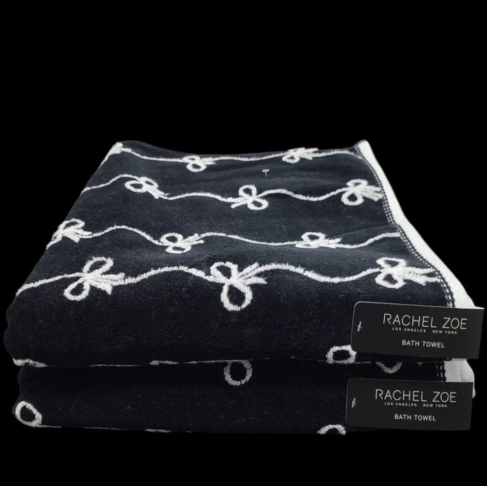 6pc Rachel Zoe Trailing Ribbon Coquette Bow Bath Hand Tip Towel Set NEW